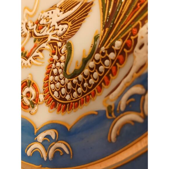 Japanese Moriage Hand Painted Dragonware 7.5" Plate Blue Band 3D Dragon & Flame - Picture 3 of 16